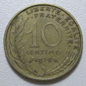 Франція Франция ^/--/^ Франція 10 сантимів 1970 року 1345 ^_^^^ Франция 10 сантимов 1970 года 1345 - фото фото фото