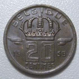 Бельгія Бельгия ^/--/^ Бельгія 20 сантимів 1959 року 42249 ^_^^^ Бельгия 20 сантимов 1959 года 42249 - фото фото фото
