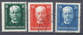 Веймарська республіка Веймарская республика ^/--/^ Германия 1927 80 лет Гинденбургу 3 /--/ м.гаш. ^_^^^ Німеччина 1927 80 років Гінденбургу 3 /--/ м.гаш. - фото фото фото