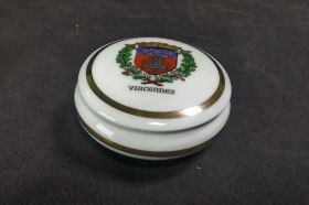 Кухонне начиння, посуд, столове срібло Кухонная утварь, посуда, столовое серебро ^/--/^ Винтажная французская шкатулка фарфоровая круглая 50-60 /--/ е годы ^_^^^ Французька скринька порцелянова кругла 50-60 /--/ е роки - фото фото фото