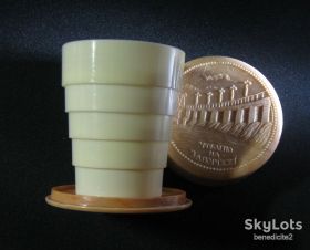 Кухонне начиння, посуд, столове срібло Кухонная утварь, посуда, столовое серебро ^/--/^ Стакан складной раскладной агитационный коллекционный  Запорожье ГЭС СССР Очень редкий ^_^^^ Стакан складної розкладної агітаційний колекційне Запоріжжя ГЕС СРСР Дуже рідкісний - фото фото фото
