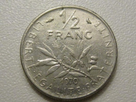 Франція Франция ^/--/^ Франция 1/2 франка 1970 года 38073 ^_^^^ Франція 1/2 франка 1970 38073 - фото фото фото