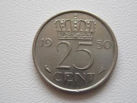 Нідерланди Нидерланды ^/--/^ Нидерланды 25 центов 1950 года 23289 ^_^^^ Нідерланди 25 центів 1950 року 23289 - фото фото фото