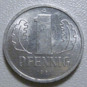 НДР, ФРН ГДР, ФРГ ^/--/^ Німеччина - НДР 1 пфеніг 1981 року 43330 ^_^^^ Германия - ГДР 1 пфенниг 1981 года 43330 - фото фото фото