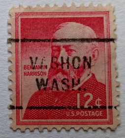 Північна Америка Северная Америка ^/--/^ США 1959 Бенджамин Гаррисон, 12 /--/ с, гашеная, штамп Вашингтон ^_^^^ США 1959 Бенджамін Гаррісон, 12 /--/ с, гашена, штамп Вашингтон - фото фото фото