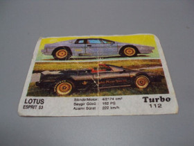 Вкладиші від жуйок Вкладыши от жвачек ^/--/^ Вкладыш от жвачки Turbo 112 Lotus Esprit 53 машина автомобиль фантик этикетка №17921 /--/ мя ^_^^^ Вкладиш від жуйки Turbo 112 Lotus Esprit 53 машина автомобіль фантик етикетка No /--/ 17921 /--/ мя - фото фото фото