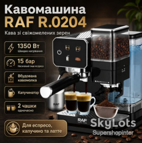 Кавоварки, кавові машини, кавомолки Кофеварки, кофемашины, кофемолки ^/--/^ Кофемашина с двойной заваркой, кофемолкой и капучинатором RAF 0204 ^_^^^ Кафемашина з подвійним заварюванням, кавамолкою і капучинатором RAF 0204 - фото фото фото