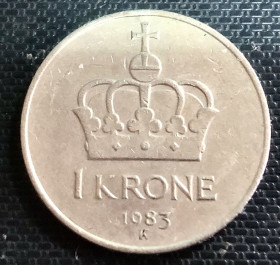 Норвегія Норвегия ^/--/^ Норвегія. 1 крона 1983 р. ^_^^^ Норвегия. 1 крона 1983 г. - фото фото фото