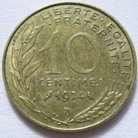 Франція Франция ^/--/^ Франція 10 сантимів 1974 року #6 /--/ П /--/ 1328 ^_^^^ Франция 10 сантимов 1974 года #6 /--/ П /--/ 1328 - фото фото фото