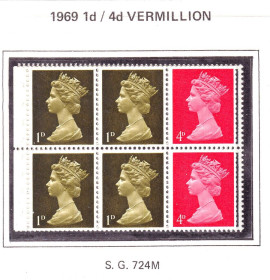 Інші країни Другие страны ^/--/^ Великобритания   1969 г MNH - HM QE-II -  стандарт - 6 марок -  листа из буклета - ^_^^^ Великобританія 1969 р MNH - HM QE-II - стандарт - 6 марок - листа з буклету - - фото фото фото