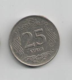 Туреччина Турция ^/--/^ Монета Турция 25 курушей 2009 года ^_^^^ Монета Туреччина 25 курів 2009 року - фото фото фото