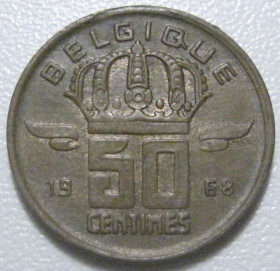 Бельгія Бельгия ^/--/^ Бельгія 50 сантимів 1968 року Belgique 42445 ^_^^^ Бельгия 50 сантимов 1968 года Belgique 42445 - фото фото фото