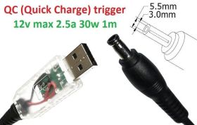 Інше Другое ^/--/^ Кабель-переходник триггер QC (Quick Charge) 12 /--/ v USB Type-A (max 2.5 /--/ a, 30 /--/ w) на 5.5 /--/ x /--/ 3.0 or 5.0 /--/ x /--/ 3.0 /--/ mm ( - фото фото фото