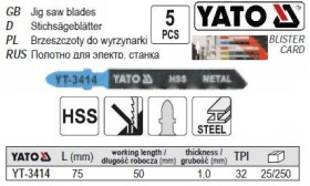 Фрези Фрезы ^/--/^ Набор полотно для електролобзика YATO 32 /--/ TPI l /--/ 75 мм 5 штук YT-3414 ^_^^^ Набір полотно для електролобзика YATO 32 /--/ TPI l /--/ 75 мм 5 штук YT-3414 - фото фото фото
