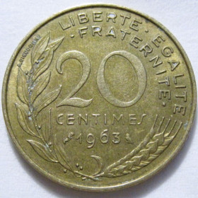 Франція Франция ^/--/^ Франція 20 сантимів 1963 року #6 /--/ П /--/ 1384 ^_^^^ Франция 20 сантимов 1963 года #6 /--/ П /--/ 1384 - фото фото фото