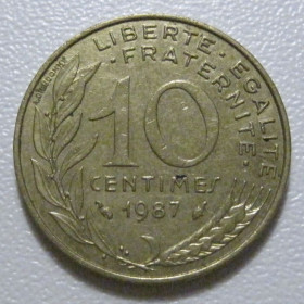 Франція Франция ^/--/^ Франція 10 сантимів 1987 року 1391 ^_^^^ Франция 10 сантимов 1987 года 1391 - фото фото фото