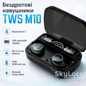 Навушники Наушники ^/--/^ Беспроводные Bluetooth наушники с дисплеем и микрофоном TWS M /--/ 10, Черный / Блютуз наушники с функцией PowerBank ^_^^^ Бездротові Bluetooth навушники з дисплеєм і мікрофоном TWS M /--/ 10, Чорний / Блютуз навушники з функцією PowerBank - фото фото фото