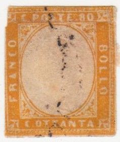 Італія, Ватикан Италия, Ватикан ^/--/^ Италия    ( Сардиния ) 1855 г. № 14 a гашеная ^_^^^ Італія ( Сардинія) 1855 р. No 14 a гашена - фото фото фото