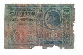 Румунія Румыния ^/--/^ Румыния оккупация. Буковина 100 крон 1919 1912 штамп на австрийских кронах. ^_^^^ Румунія окупація. Буковина 100 крон 1919 1912 року штамп на австрійських кронах. - фото фото фото