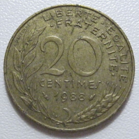 Франція Франция ^/--/^ Франція 20 сантимів 1988 року 43641 ^_^^^ Франция 20 сантимов 1988 года 43641 - фото фото фото