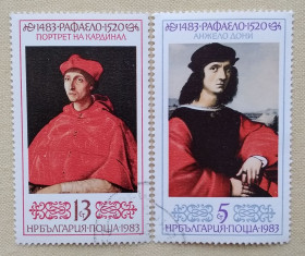 Мистецтво Искусство ^/--/^ Болгария 1983 г - 500-летие со дня рождения Рафаэля, 1483-1520, гаш ^_^^^ Болгарія 1983 р - 500-річчя від дня народження Рафаеля, 1483-1520, гаш - фото фото фото