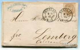 Листи, фото Письма, фото ^/--/^ Лист-конверт Бреслав-Краків-Львів 1865 р. ^_^^^ Письмо-конверт Бреслав-Краков-Львов 1865 г. - фото фото фото