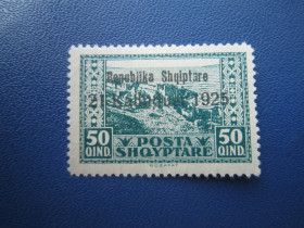 Балканський півострів Балканский полуостров ^/--/^ Марка Албанія 1925 наддрук республіка  (1925) 50 кинд MH КЦ 6 $ ^_^^^ Марка Албания 1925 сверхпечать республика (1925) 50 кинд MH КЦ 6 $ - фото фото фото