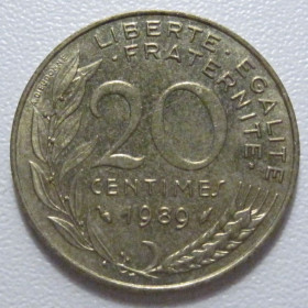 Франція Франция ^/--/^ Франція 20 сантимів 1989 року 43646 ^_^^^ Франция 20 сантимов 1989 года 43646 - фото фото фото