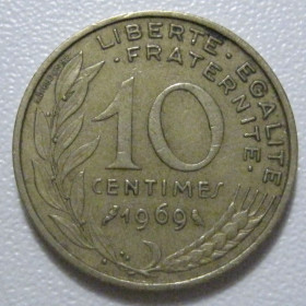Франція Франция ^/--/^ Франція 10 сантимів 1969 року 1342 ^_^^^ Франция 10 сантимов 1969 года 1342 года - фото фото фото