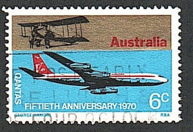 Транспорт Транспорт ^/--/^ Австралия  (1970) 50-летие авиакомпании QANTAS Airways. Самолёты ^_^^^ Австралія (1970) 50-річчя авіакомпанії QANTAS Airways. Літаки - фото фото фото