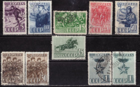 СРСР - СССР - ^/--/^ СССР. 23-я годовщина Красной Армии   (серия, разновидн. по зубцам) 1941 г. ^_^^^ СРСР. 23-та річниця Червоної Армії (серія, різновид по зубцях) 1941 р. - фото фото фото