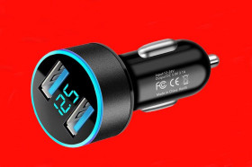 Зарядні пристрої Зарядные устройства ^/--/^ Зарядка в машину авто 2 usb 2 /--/ a led подсветка вольтметр ^_^^^ Зарядка в машину 2 usb 2 /--/ a led підсвічування вольтметр - фото фото фото