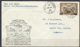 Північна Америка Северная Америка ^/--/^ Канада 1933 транспорт авиация 1-й перелет Гавр Сент-Пьер - Наташкуан 1 /--/ м.гаш. на конверте ^_^^^ Канада 1933 транспорт авіація 1-й переліт Гавр Сент-П'єр - Наташкуан 1 /--/ м.гаш. на конверті - фото фото фото
