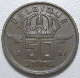 Бельгія Бельгия ^/--/^ Бельгія 50 сантимів 1968 року Belgique 42443 ^_^^^ Бельгия 50 сантимов 1968 года Belgique 42443 - фото фото фото