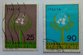 Італія, Ватикан Италия, Ватикан ^/--/^ Италия 1970 25 лет ООН, гашеные ^_^^^ Італія 1970 25 років ООН, гашені - фото фото фото