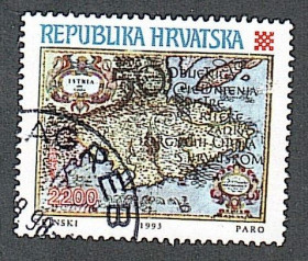 Балканський півострів Балканский полуостров ^/--/^ Хорватия  (1993) 50-летие объединения Истрии, Риеки и Задара. Карта ^_^^^ Хорватія (1993) 50-річчя об'єднання Істрії, Рієки і Задару. Карта - фото фото фото