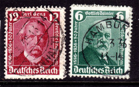 Інше Другое ^/--/^ Германия Рейх  1936 г -  гаш - транспорт - автомобилестроение -  Карл Бенц  и Готтлиб Даймлер ^_^^^ Німеччина Рейх 1936 - гаш - транспорт - автомобілебудування - Карл Бенц і Готтліб Даймлер - фото фото фото
