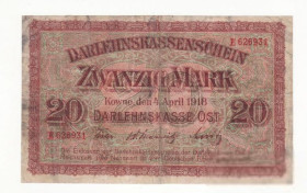 Німеччина Германия ^/--/^ 20 марок 1918 Германия оккупация Kowno Каунас ^_^^^ 20 марок 1918 Німеччина окупація Kowno Каунас - фото фото фото