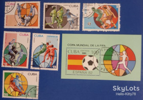 Острівні держави Островные государства ^/--/^ Куба 1981 спорт футбол Испания Mi 2540-2545 + блок 66 ^_^^^ Куба 1981 спорт футбол Іспанія Mi 2540-2545 + блок 66 - фото фото фото