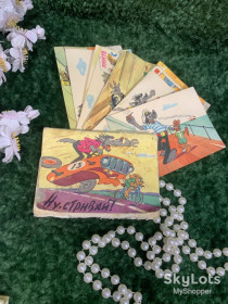 СРСР СССР ^/--/^ Набір листівок СРСР мультфільм «Ну погоди!    (Ну стривай!)» 11 шт. Колекція листівок 1975 р. Н /--/ 1294 з 3 випуску ^_^^^ Набор открыток СССР мультфильм «Ну постривай! (Ну скай!)» 11 шт. Коллекция открыток 1975 г. Н /--/ 1294 с 3 выпуска - фото фото фото
