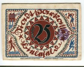 Німеччина Германия ^/--/^ Бон на 25 марок. Німеччина. На шовку. 1921 р. ^_^^^ Бон на 25 марок. Германия. На шелке. 1921 г. - фото фото фото
