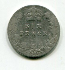 Едуард VII (-) Эдуард VII (-) ^/--/^ 6 пенсів 1910 р. Король Едуард VII. ^_^^^ 6 пенсов 1910 Король Эдуард VII. - фото фото фото