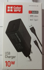 Зарядні пристрої Зарядные устройства ^/--/^ Зарядний пристрій ColorWay 1 /--/ USB AUTO ID 2 /--/ A   (10 /--/ W) Black + Кабель Type C 1 /--/ м Black ^_^^^ Зарядное устройство ColorWay 1 /--/ USB AUTO ID 2 /--/ A (10 /--/ W) Black + Кабель Type C 1 /--/ м Black - фото фото фото