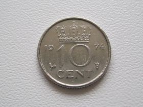 Нідерланди Нидерланды ^/--/^ Нидерланды 10 центов 1974 года 23255 ^_^^^ Нідерланди 10 центів 1974 року 23255 - фото фото фото