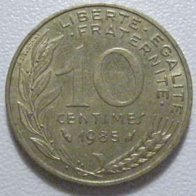 Франція Франция ^/--/^ Франція 10 сантимів 1985 року 1385 ^_^^^ Франция 10 сантимов 1985 года 1385 года - фото фото фото