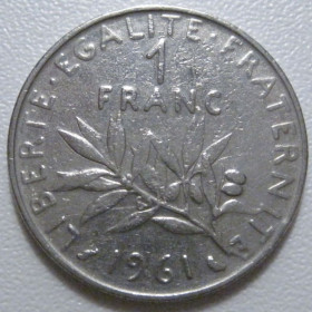 Франція Франция ^/--/^ Франція 1 франк 1961 року 43692 ^_^^^ Франция 1 франк 1961 года 43692 - фото фото фото
