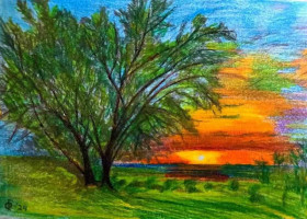 Картини, Гравюри, Живопис та Графіка Картины, Гравюры, Живопись и Графика ^/--/^ Закат в Вознесенске бумага цвет. карандаши.20*15 см.Художник Оленин Г.Г. ^_^^^ Захід у Вознесенську папір кольор. олівці.20*15 см.Художник Оленін Г.Г. - фото фото фото