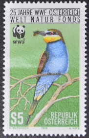 Фауна Фауна ^/--/^ Австрия WWF Фауна Птицы Золотистая щурка 1988 Марка с перегибом ^_^^^ Австрія WWF Фауна Птахи Золотиста щурка 1988 - фото фото фото