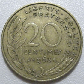 Франція Франция ^/--/^ Франція 20 сантимів 1963 року 43573 ^_^^^ Франция 20 сантимов 1963 года 43573 - фото фото фото