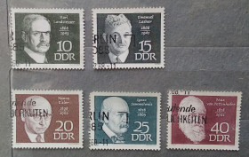 НДР, ФРН ГДР, ФРГ ^/--/^ ГДР 1968 г -  Известные личности, гаш, 6 шт  (см.фото) ^_^^^ НДР 1968 — Ханс Ейслер, композитор - фото фото фото